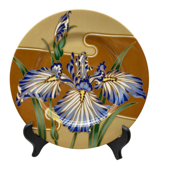 Fitz and Floyd Cloisonne Iris salad dessert plates 1980 Floral Japan - Picture 1 of 6